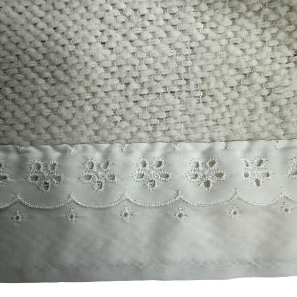 Vintage FARIBO Wool Acrylic Blanket Ivory Satin Trim Woven Texture 68x82 Cottage - Picture 4 of 13